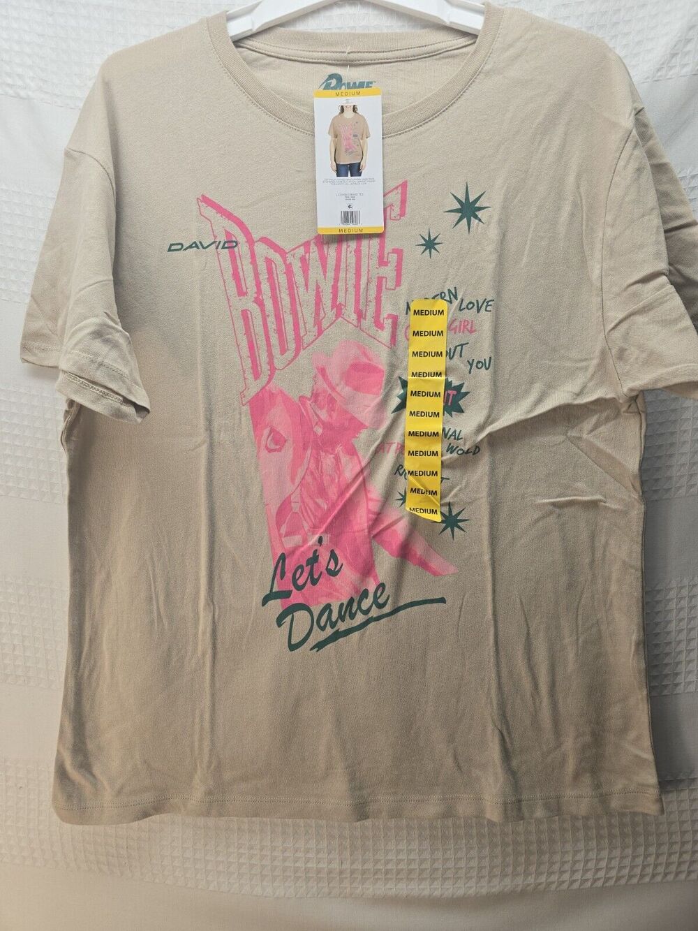 David Bowie Let's Dance Graphic Tee T Shirt Brown Size Medium Short Sleeve 8402